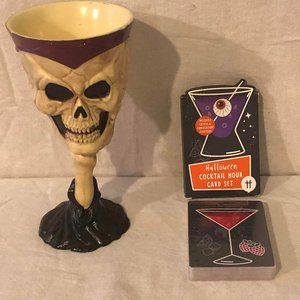 NIP Halloween Cocktail Hour Card Set & Skull Head drinking Cup